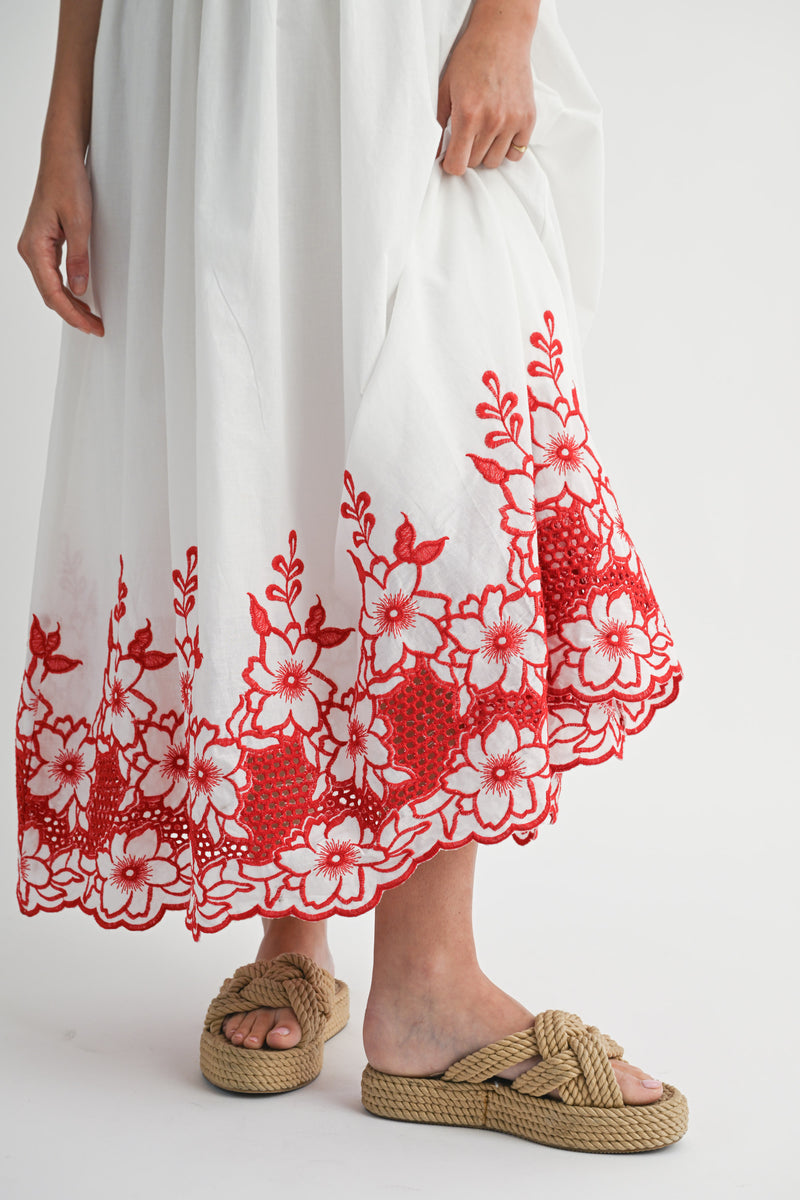 GAGA EMBROIDERED COTTON MIDI DRESS