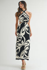 SERENITY PRINTED HALTER NECK MIDI DRESS