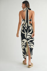 SERENITY PRINTED HALTER NECK MIDI DRESS