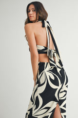 SERENITY PRINTED HALTER NECK MIDI DRESS