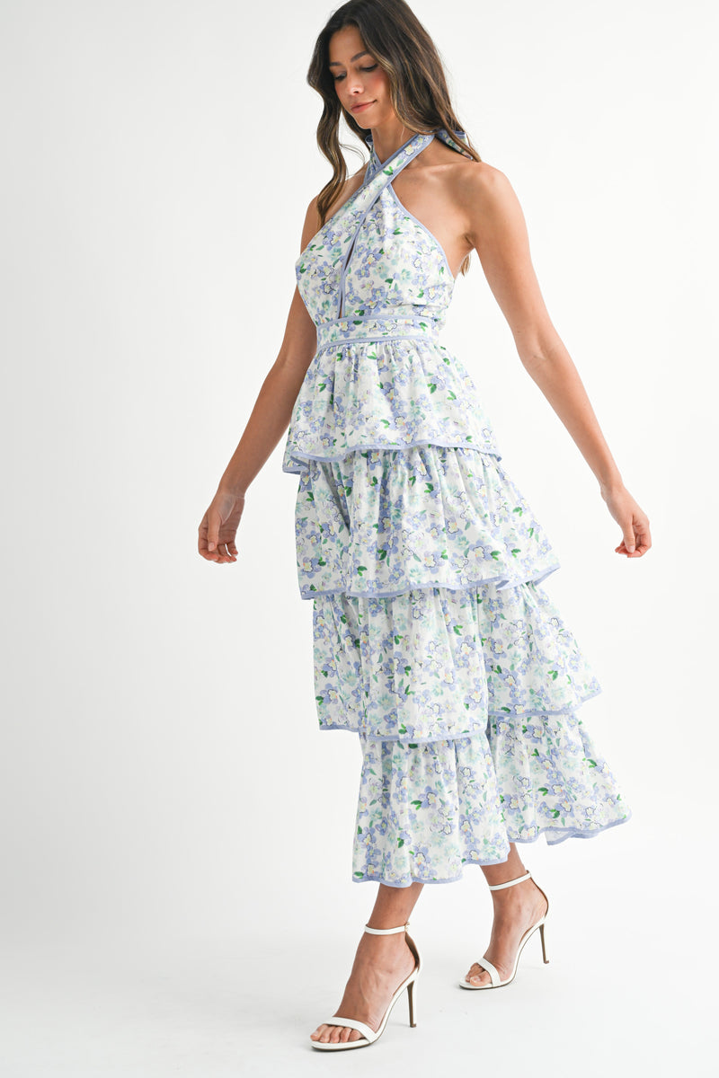 RAVEN FLORAL HALTER NECK DRESS