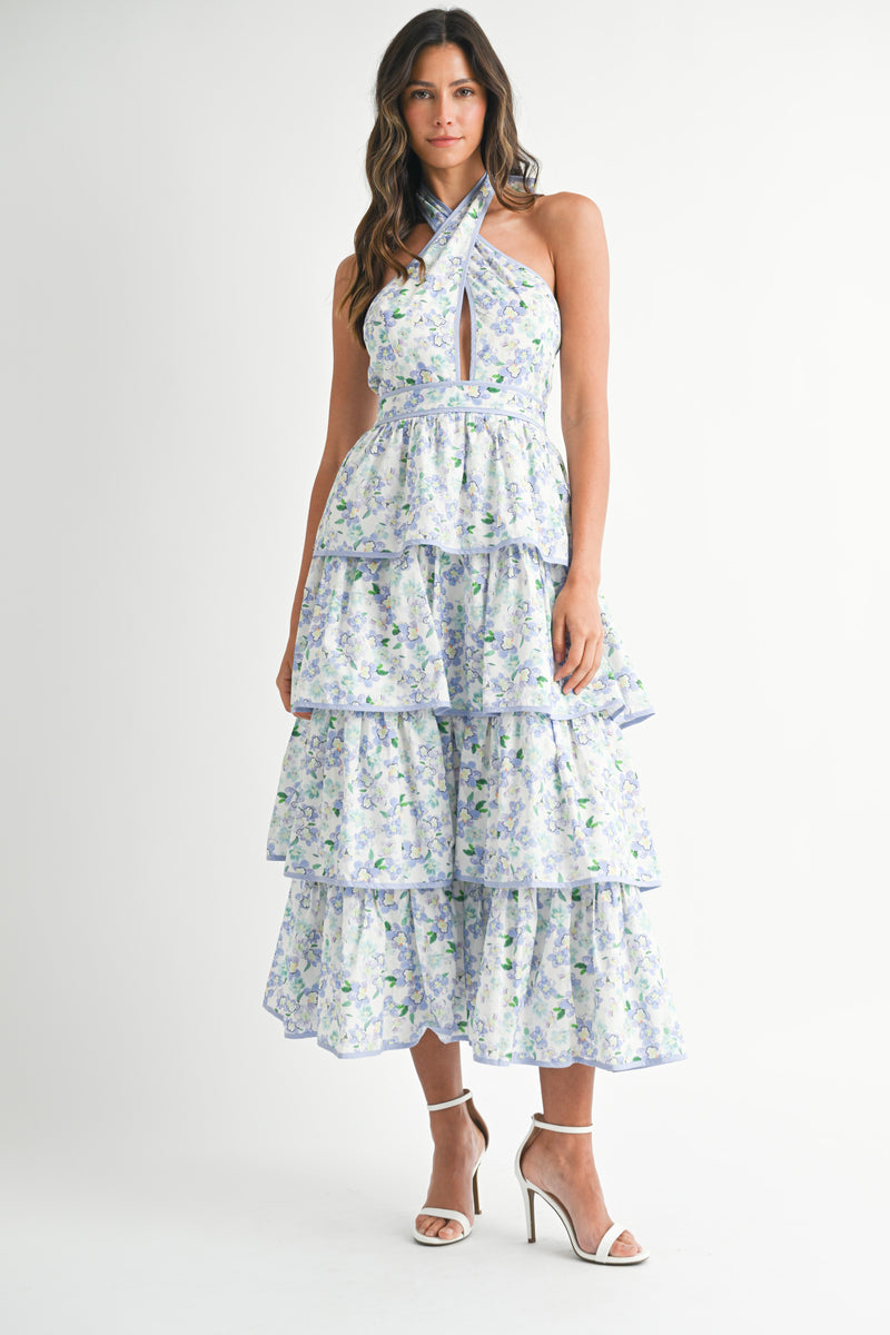 RAVEN FLORAL HALTER NECK DRESS
