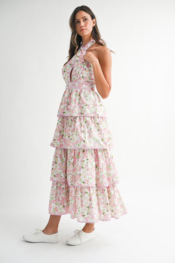 RAVEN FLORAL HALTER NECK DRESS