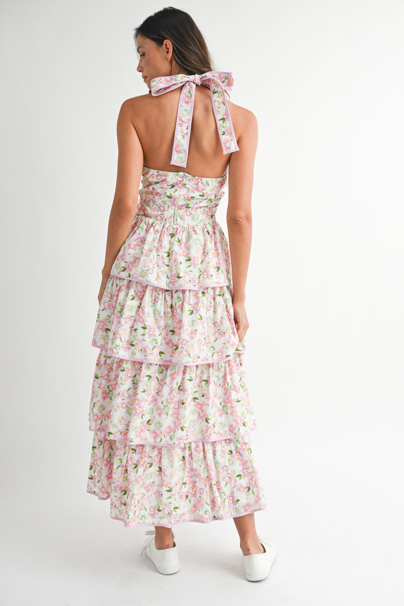 RAVEN FLORAL HALTER NECK DRESS