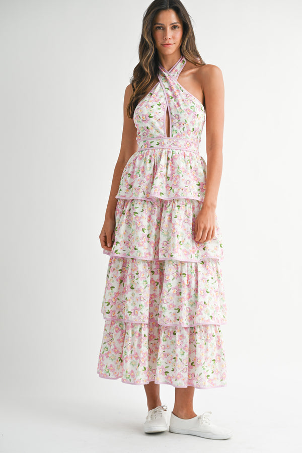 RAVEN FLORAL HALTER NECK DRESS