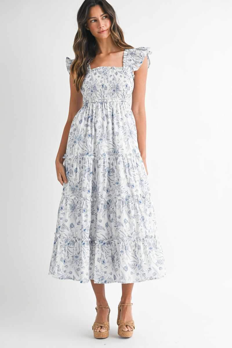 ZARIYAH SMOCKED BODICE TIERED MAXI DRESS