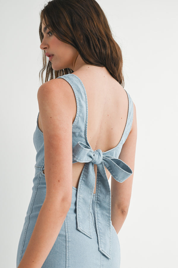 RHYAN STRETCH DENIM SQUARE NECK MINI DRESS