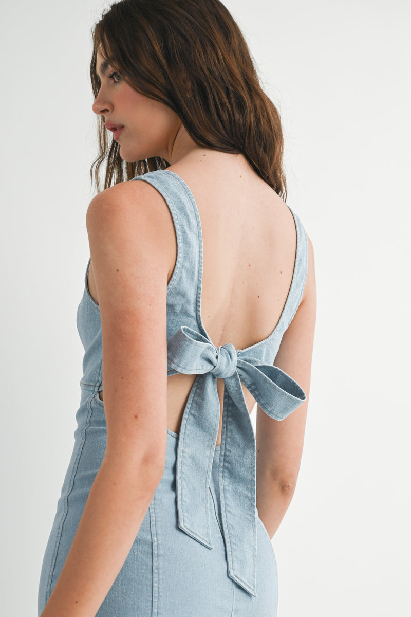 RHYAN STRETCH DENIM SQUARE NECK MINI DRESS