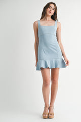 RHYAN STRETCH DENIM SQUARE NECK MINI DRESS