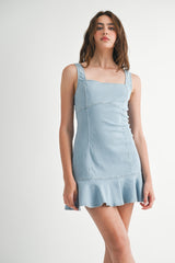 RHYAN STRETCH DENIM SQUARE NECK MINI DRESS