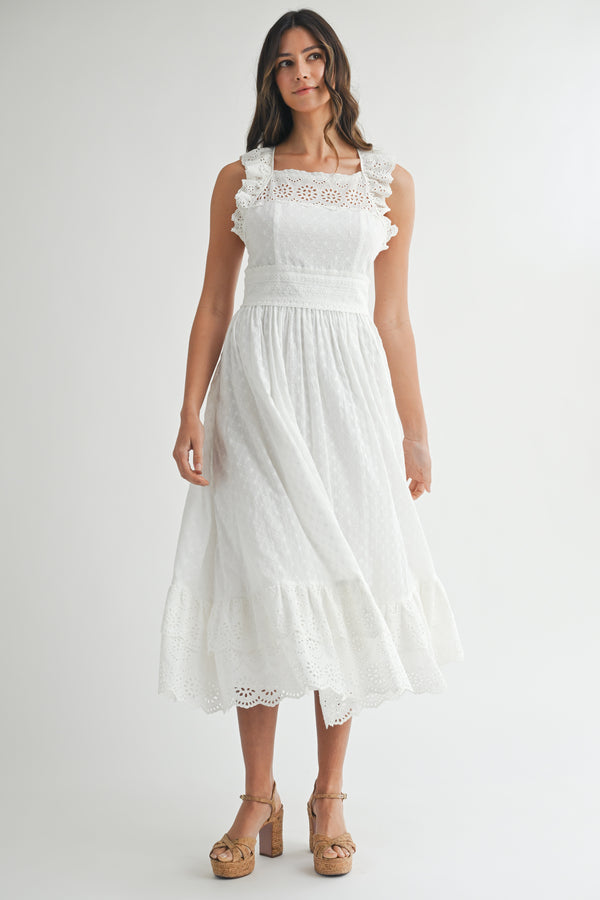 ZAHRA EYELET RUFFLE MIDI DRESS