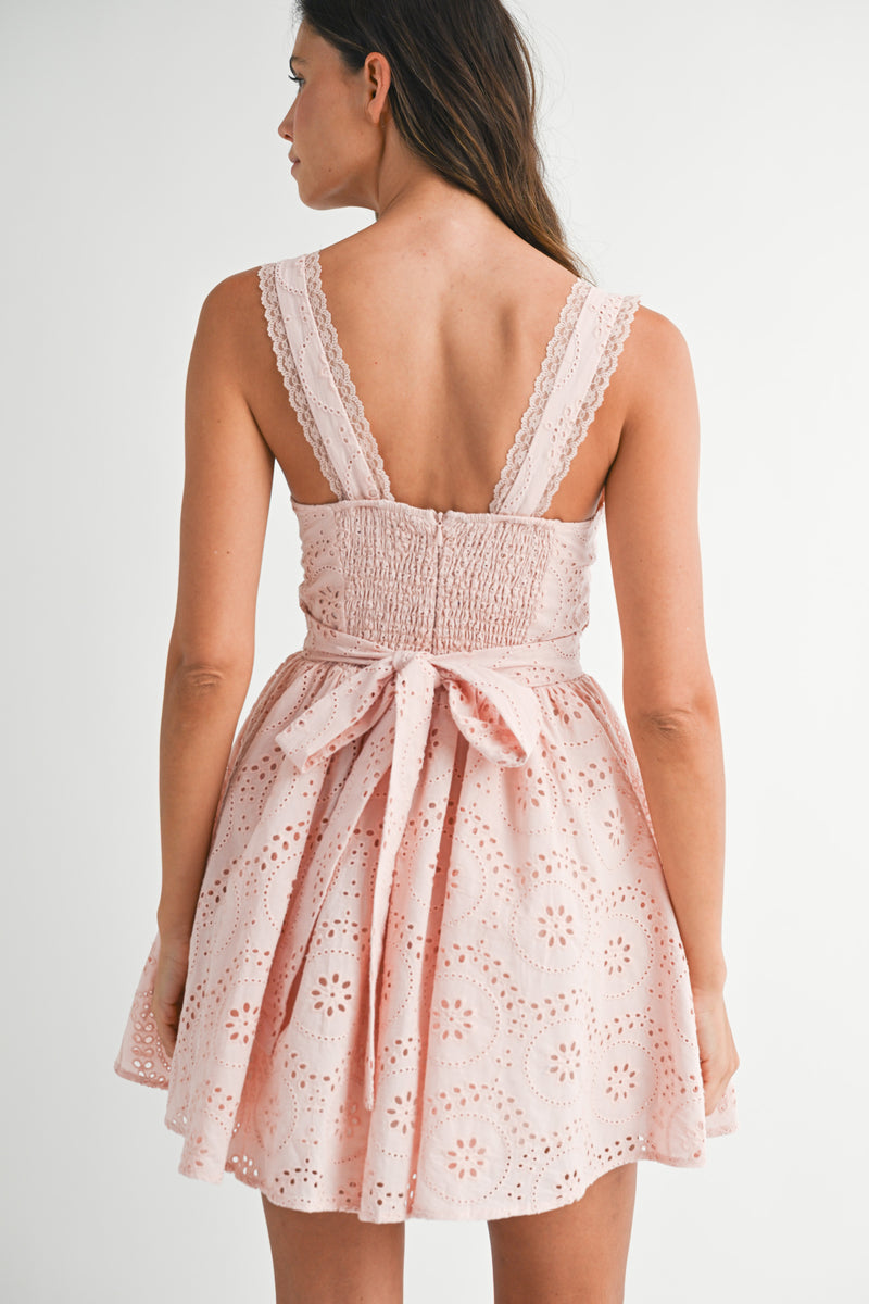 BRIANNA EYELET LACE MINI DRESS