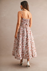 LYRIC FLORAL ORGANZA SPAGHETTI STRAP MIDI DRESS