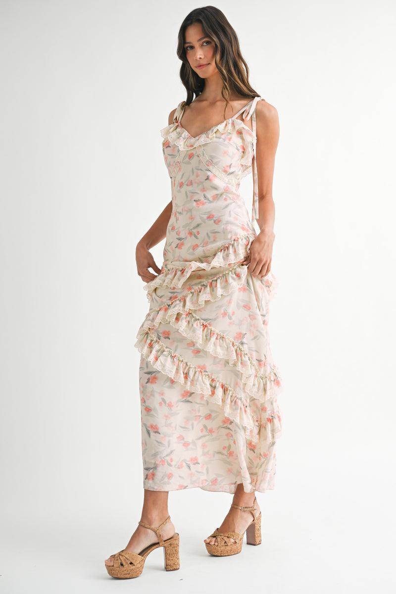 SUTTON FLORAL PRINTED ASYMMETRIC MAXI DRESS