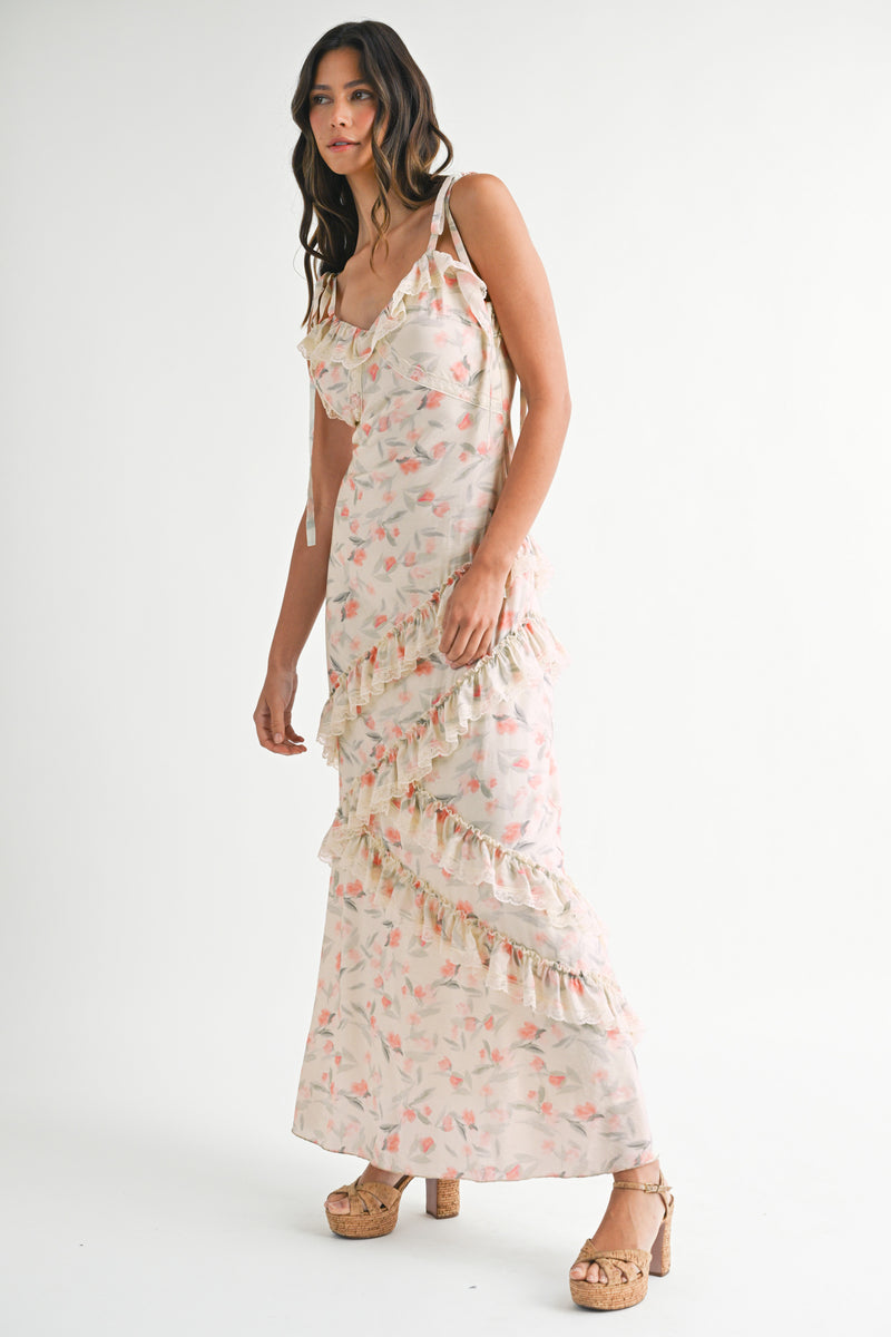 SUTTON FLORAL PRINTED ASYMMETRIC MAXI DRESS