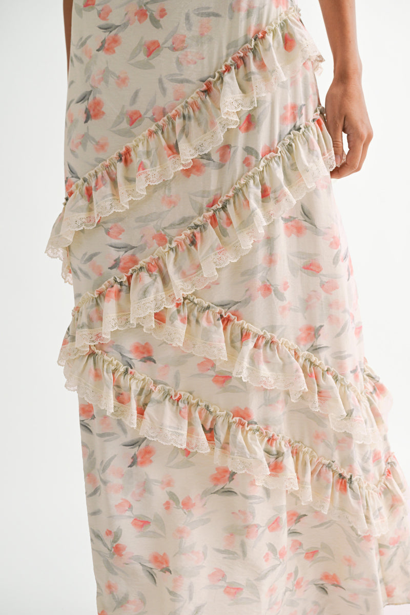 SUTTON FLORAL PRINTED ASYMMETRIC MAXI DRESS