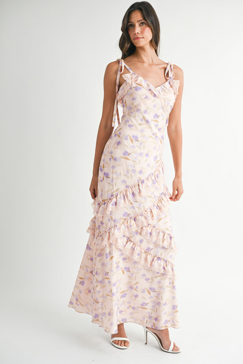 SUTTON FLORAL PRINTED ASYMMETRIC MAXI DRESS