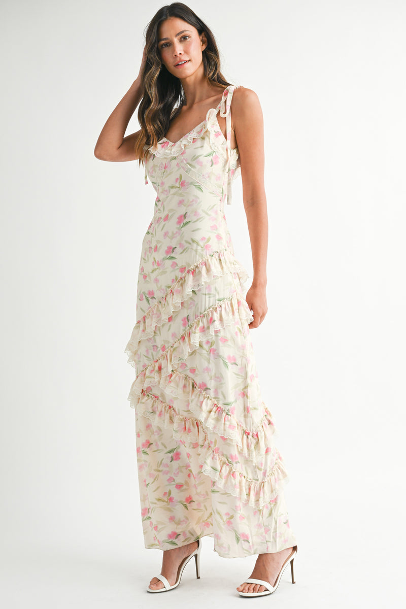 SUTTON FLORAL PRINTED ASYMMETRIC MAXI DRESS