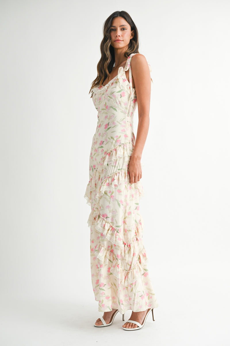 SUTTON FLORAL PRINTED ASYMMETRIC MAXI DRESS