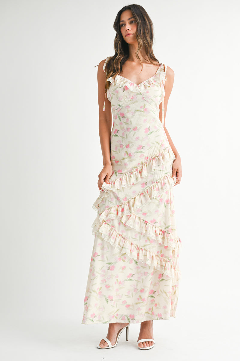 SUTTON FLORAL PRINTED ASYMMETRIC MAXI DRESS
