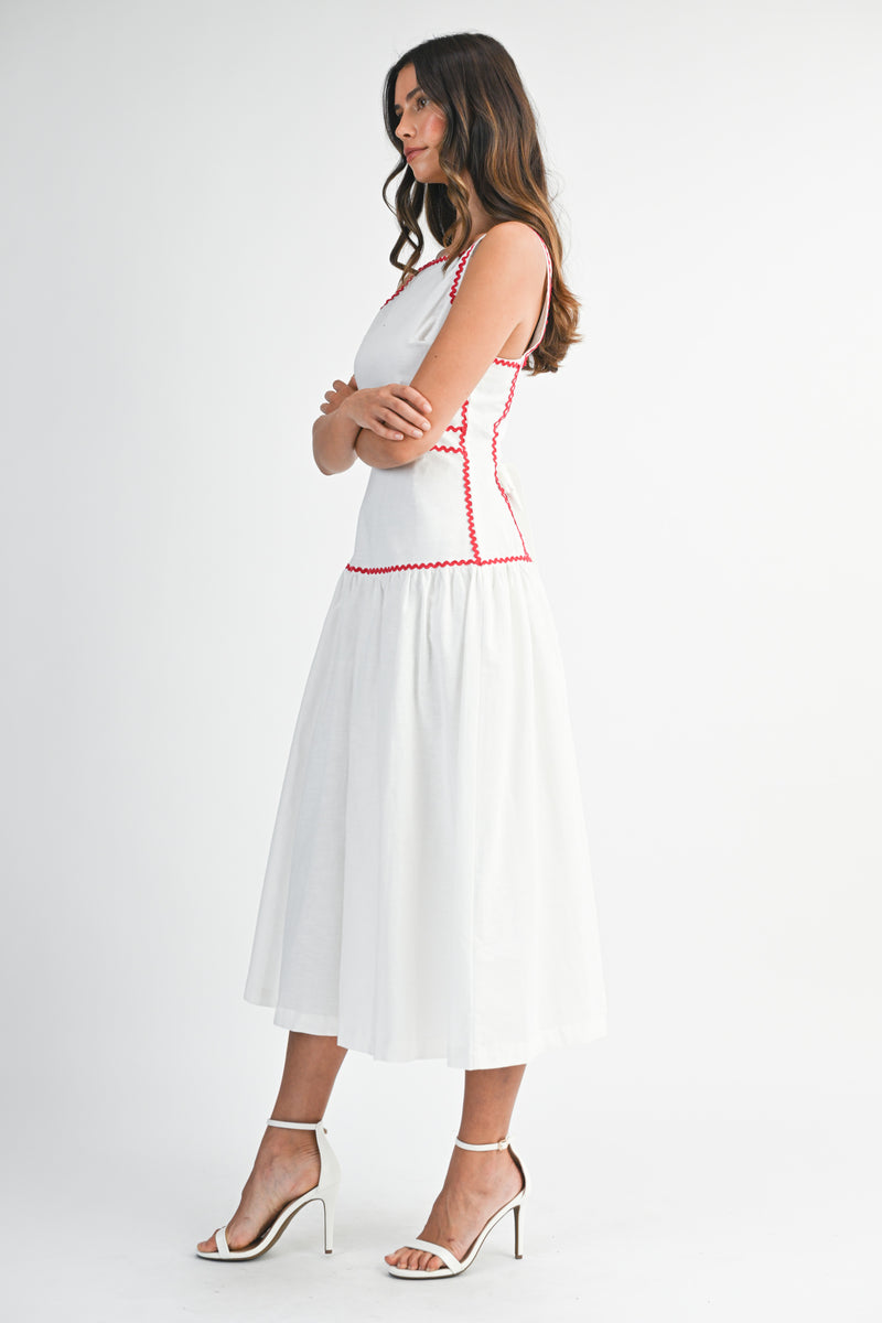 ALIZA SQUARE NECK DRESS WITH RICRAC TRIM