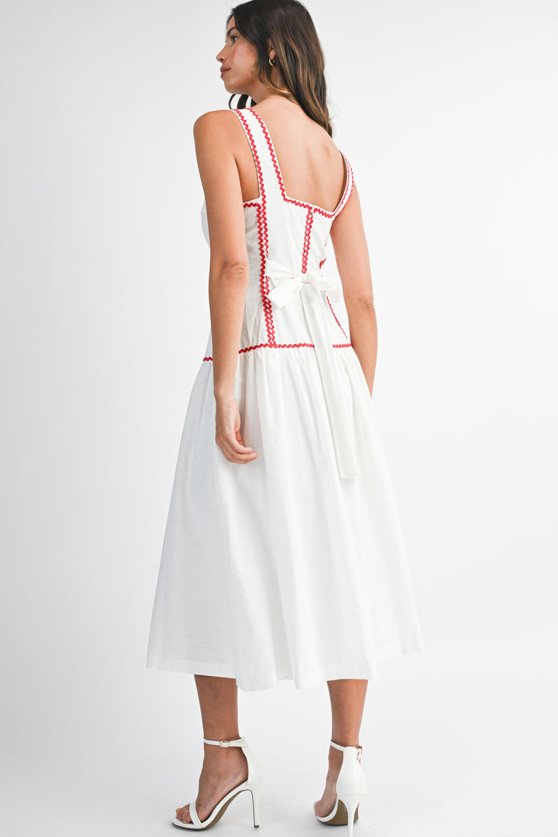 ALIZA SQUARE NECK DRESS WITH RICRAC TRIM