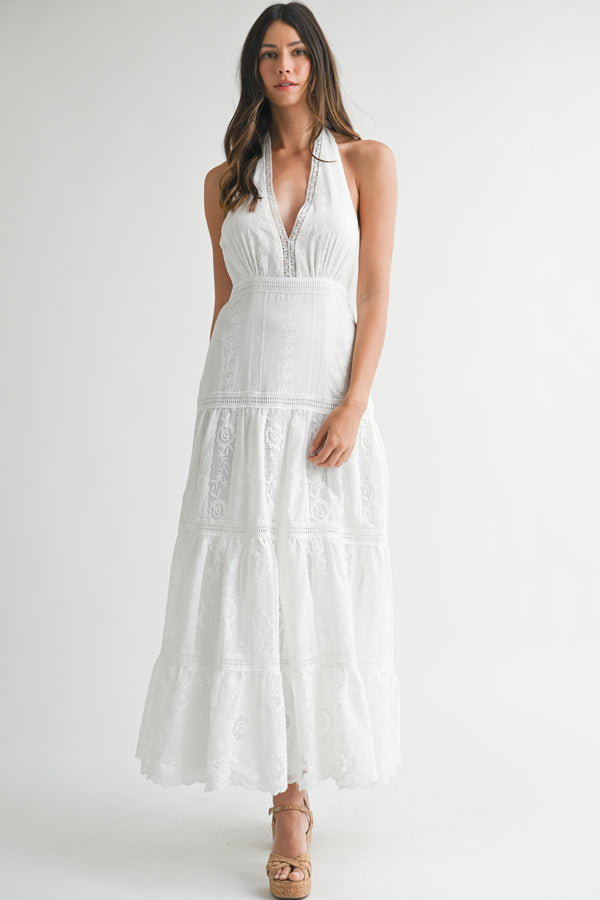 SIMONA EMBROIDERED HALTER NECK MAXI DRESS