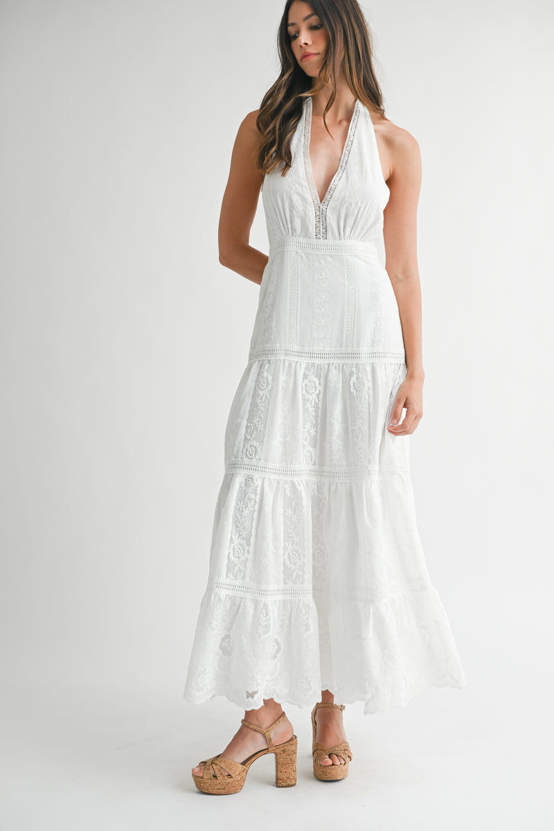 SIMONA EMBROIDERED HALTER NECK MAXI DRESS