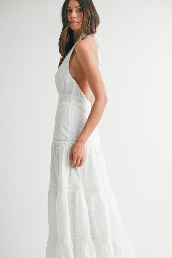 SIMONA EMBROIDERED HALTER NECK MAXI DRESS