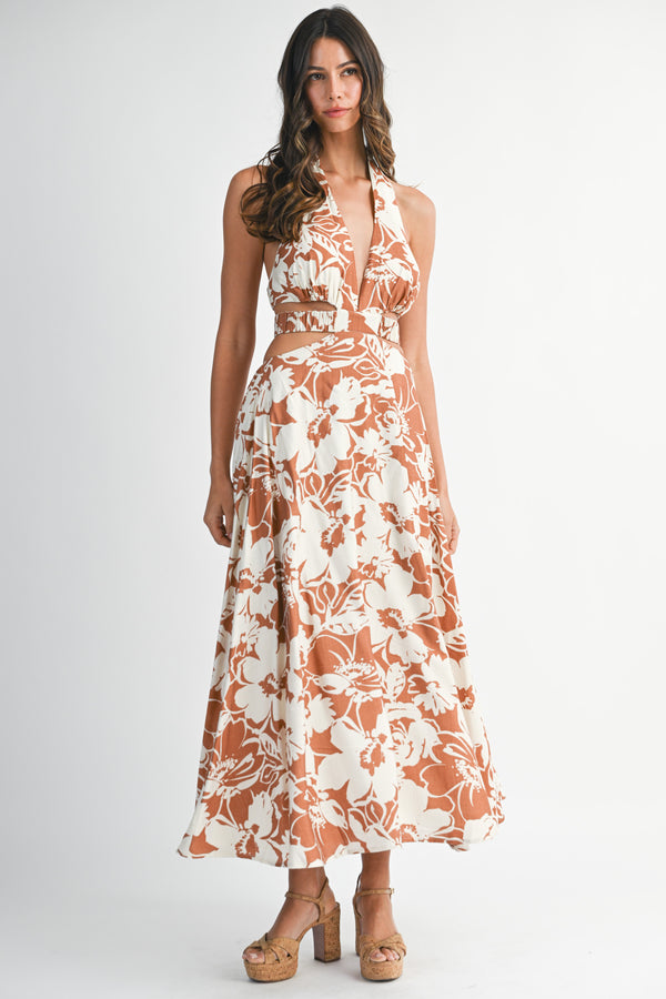 SOPHRONIA FLUNGING NECK LINE MIDI DRESS