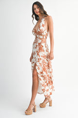 SOPHRONIA FLUNGING NECK LINE MIDI DRESS