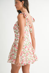ELENA PLEATED MINI DRESS WHITE BOW STRAP