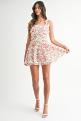 ELENA PLEATED MINI DRESS WHITE BOW STRAP