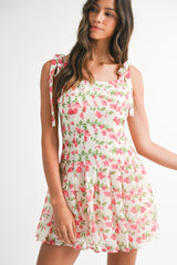 ELENA PLEATED MINI DRESS WHITE BOW STRAP