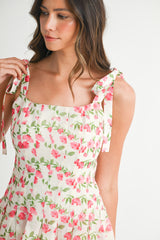 ELENA PLEATED MINI DRESS WHITE BOW STRAP
