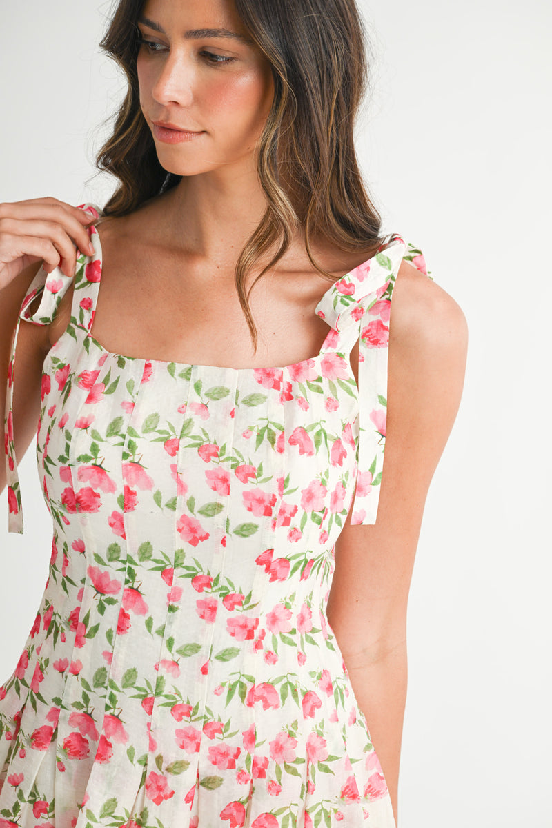 ELENA PLEATED MINI DRESS WHITE BOW STRAP
