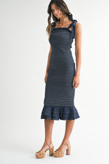 REHAYY SMOCKED SHOUDLER TIE DRESS