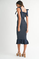 REHAYY SMOCKED SHOUDLER TIE DRESS