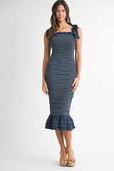 REHAYY SMOCKED SHOUDLER TIE DRESS