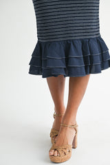 REHAYY SMOCKED SHOUDLER TIE DRESS