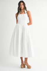 KINSLEY BUSTIER BODICE HALTER NECK MIDI DRESS