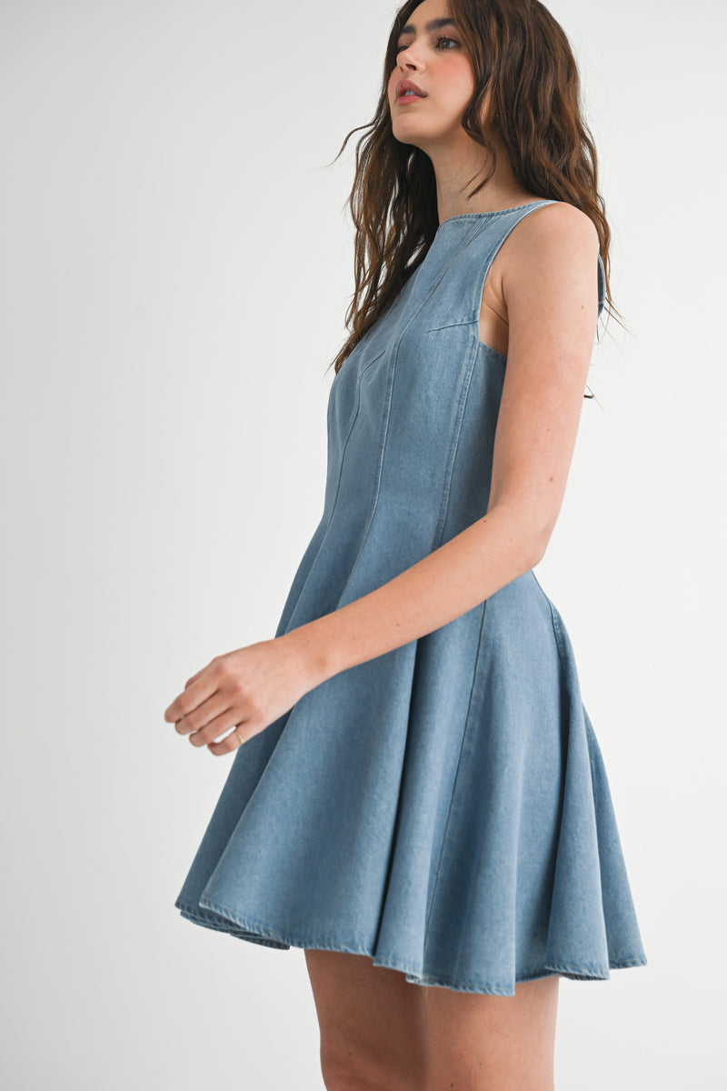 LILITH DENIM A LINE MINI DRESS