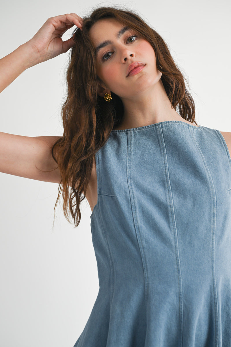 LILITH DENIM A LINE MINI DRESS Mable Clothing LILITH DENIM A LINE MINI DRESS Mable Clothing