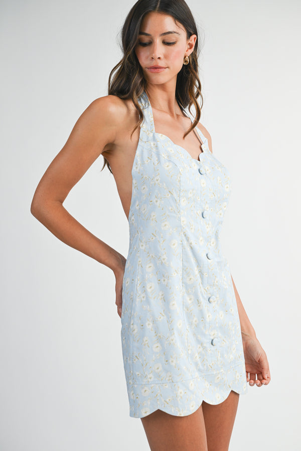 LENAO HALTER NECK SCALLOP DETAIL MINI DRESS