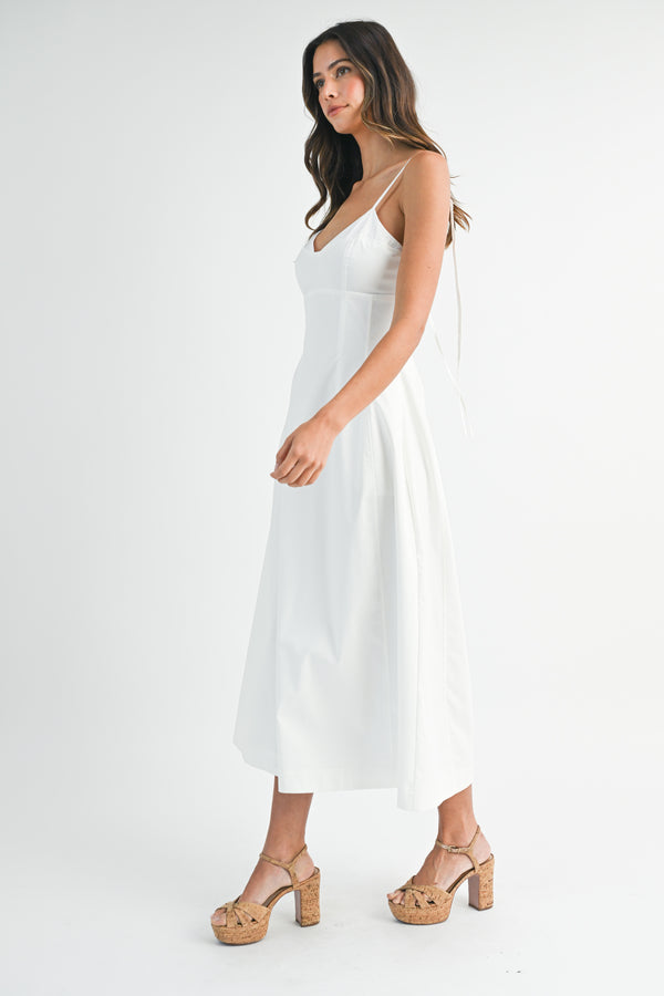 GARVINE BUSTIER STRAP SHOULDER MIDI DRESS