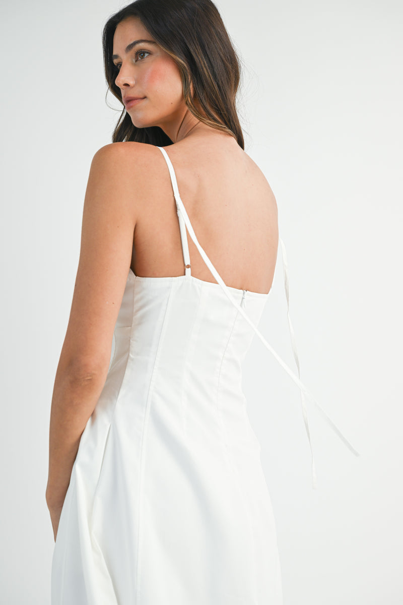 GARVINE BUSTIER STRAP SHOULDER MIDI DRESS