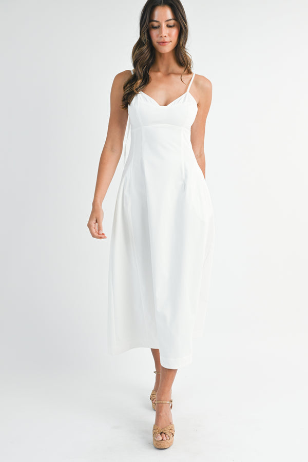 GARVINE BUSTIER STRAP SHOULDER MIDI DRESS