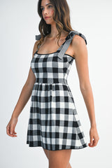 PAISLEY GINGHAM HALTER KNIT MINI DRESS