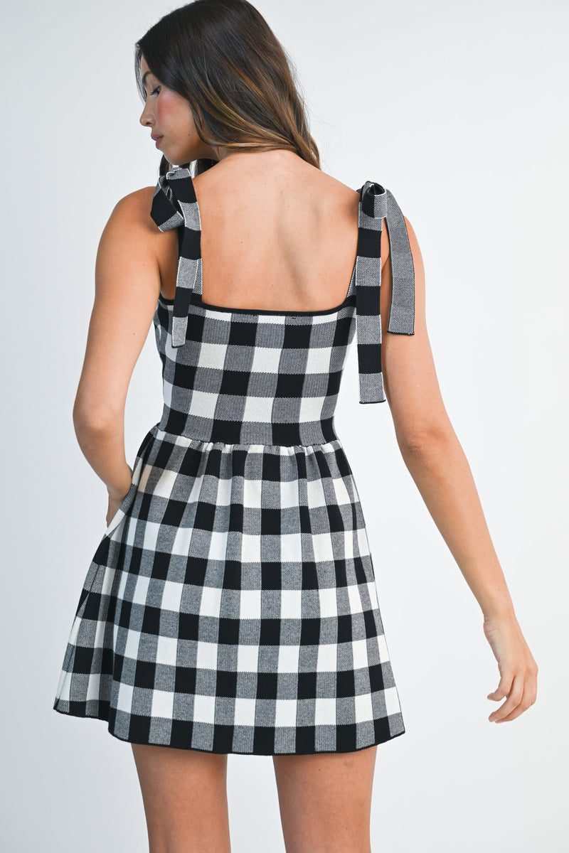PAISLEY GINGHAM HALTER KNIT MINI DRESS