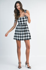 PAISLEY GINGHAM HALTER KNIT MINI DRESS